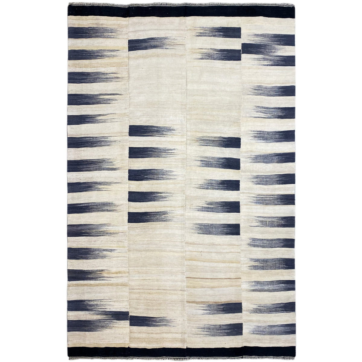 Persian kilim, 315x198 cm, cream-colored with dark blue patterns and a border trim