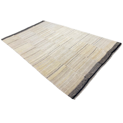 Persian kilim rug in diagonal section, light stripes and dark gray border band
