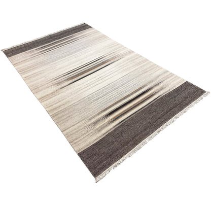 Kelim dhurrie rug, beige-gray with dark side panels and fine lines