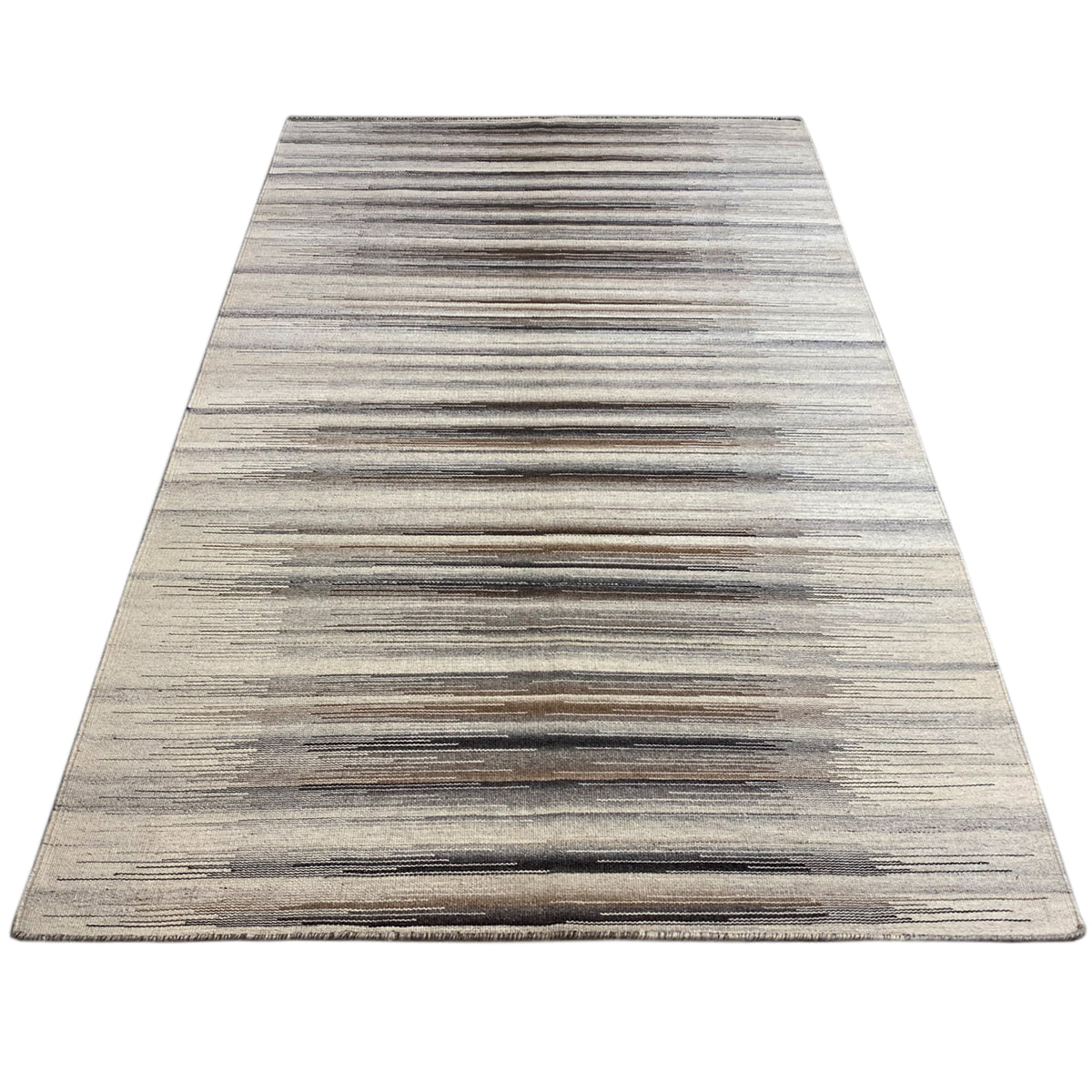 Rectangular kilim dhurrie with narrow horizontal stripes in gray, 230x160 cm