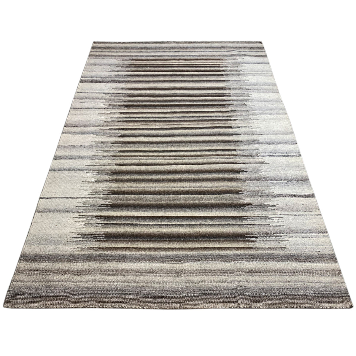 Gray kilim dhurrie with a broad striped pattern in beige-gray, 160x230 cm