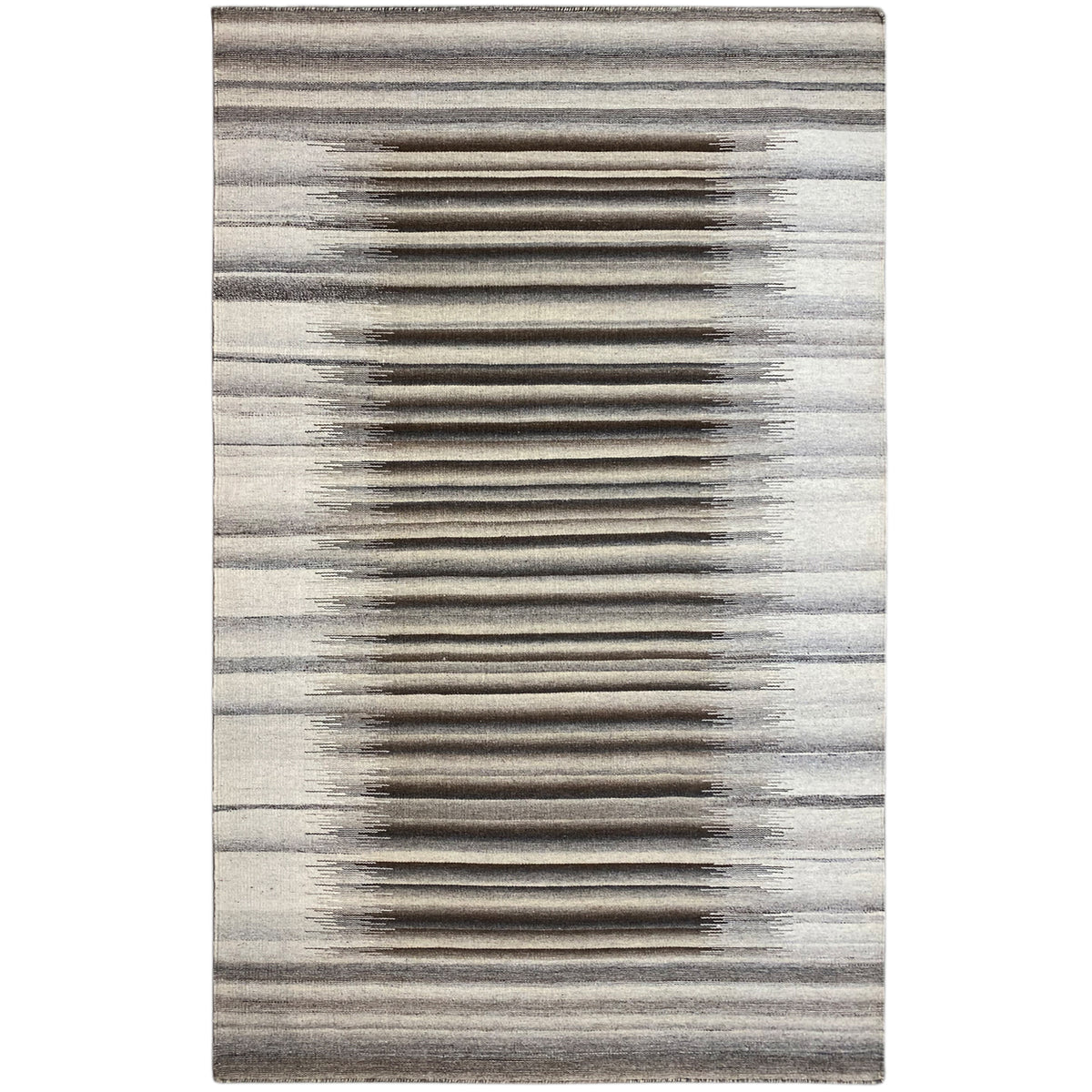 Gray kilim dhurrie with a striped, mottled pattern and narrow border, 160x230 cm