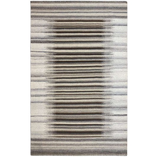 Gray kilim dhurrie with a striped, mottled pattern and narrow border, 160x230 cm
