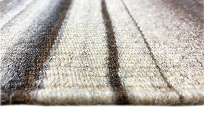 Corner kilim-dhurrie rug: tightly woven fibers, coordinated stripes, short pile