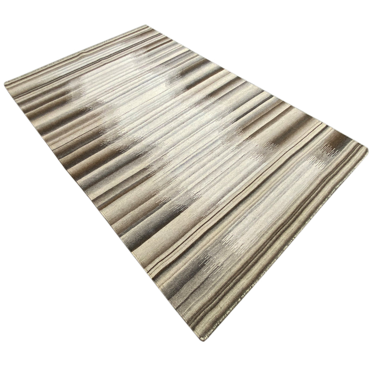 Beige kilim dhurrie rug with abstract stripes, shown rotated, 230x160 cm