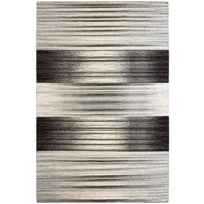 Gray rectangular kilim rug with a horizontal stripe pattern