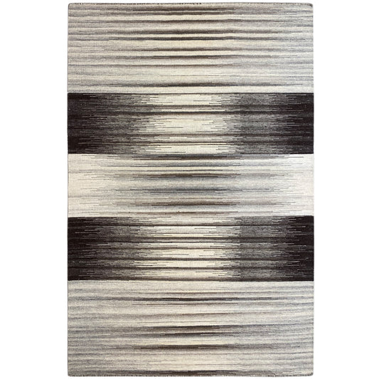 Gray rectangular kilim rug with a horizontal stripe pattern