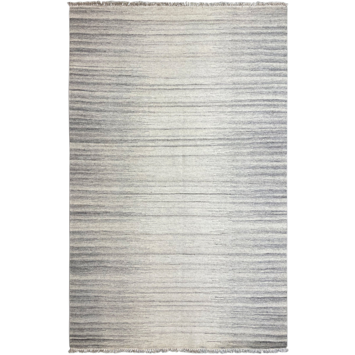 Kelim dhurrie rug with fine stripes in beige and gray, with fringes