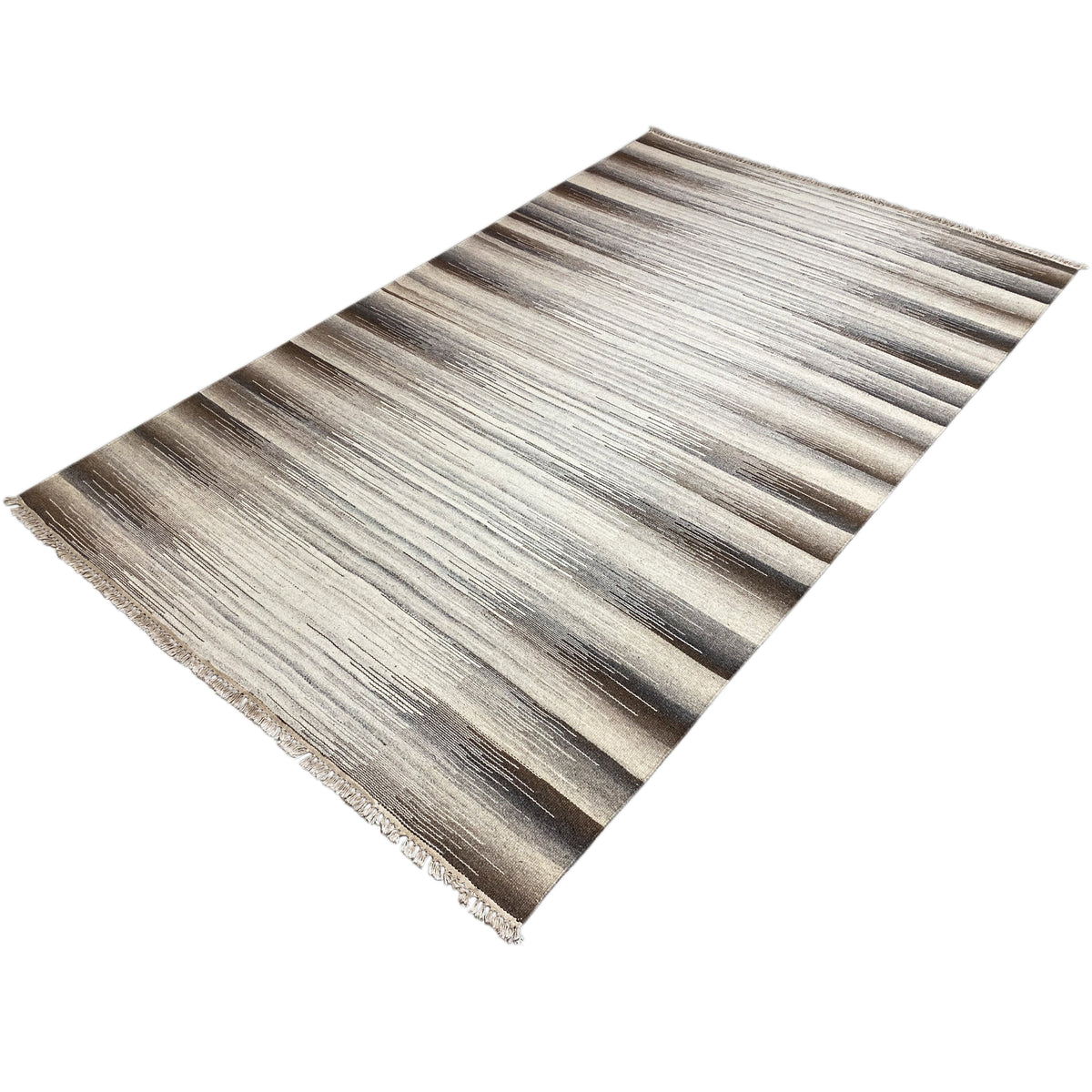 Kilim rug with a diagonal view: beige striped pattern in gray/brown