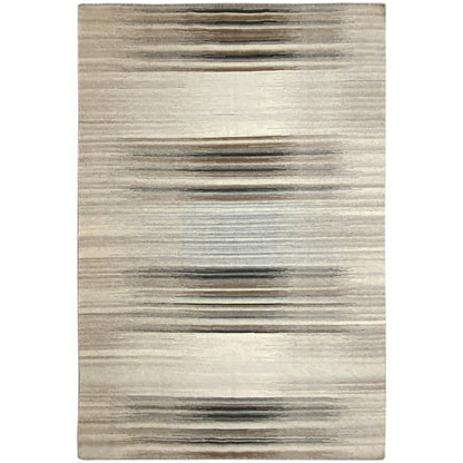 Beige kilim rug with horizontal stripes in gray and dark brown, rectangular