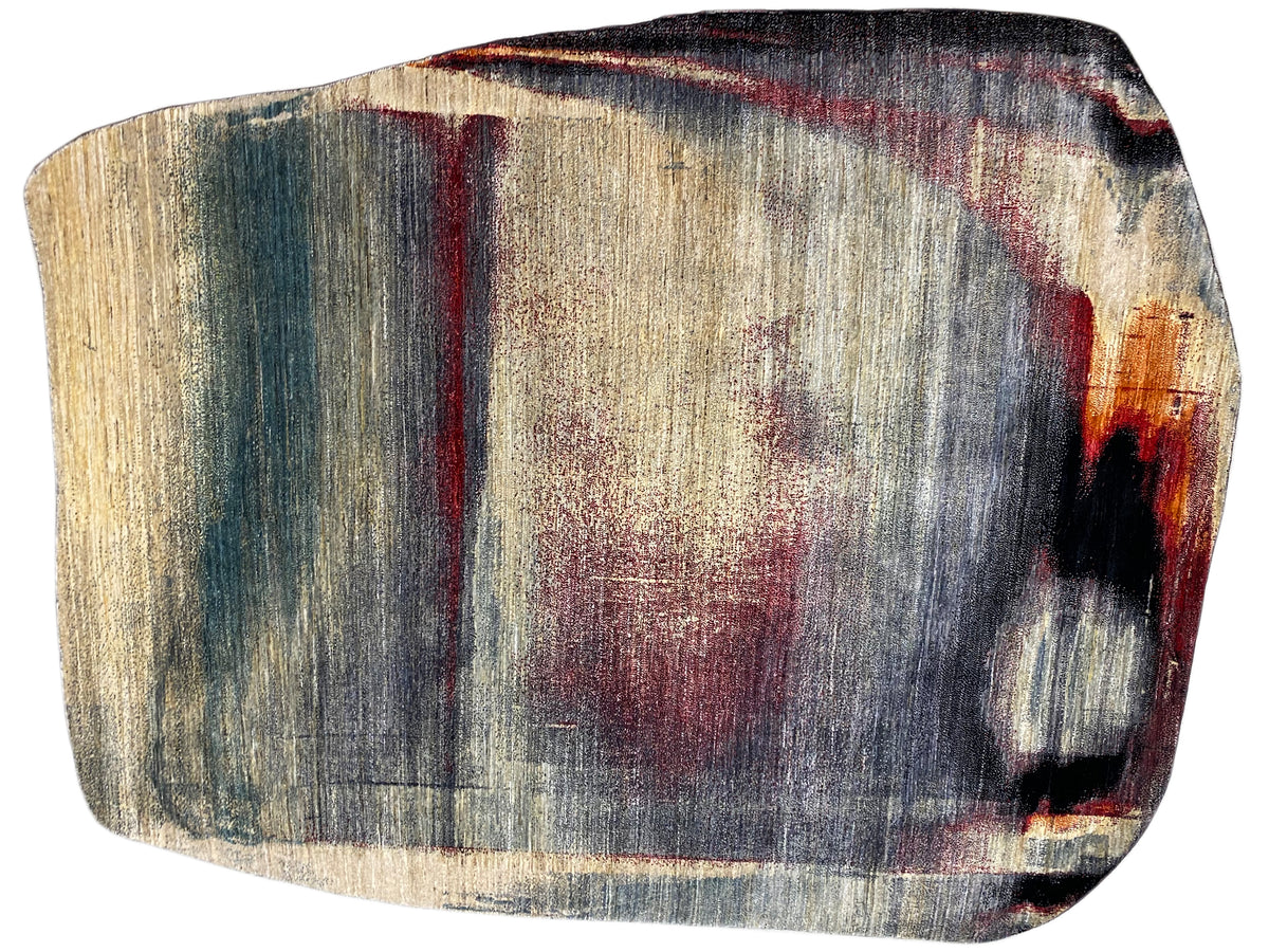 Moderner Teppich mit abstrakten Farbbahnen in Grau, Beige und Rot, 297×242 cm
