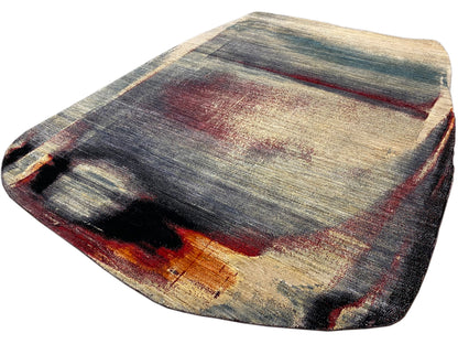 Moderner Teppich mit eckig-runder Form und abstraktem Muster in Grau, Beige, Rot, 297×242 cm