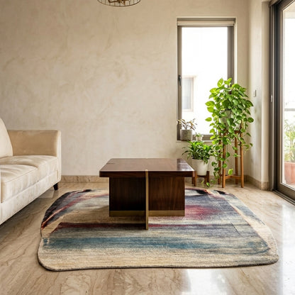 Moderner Teppich mit großflächigem abstraktem Muster in Grau, Beige und Rot, 297×242 cm