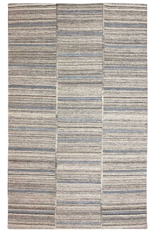 Kilim rug with a square checkered pattern in gray, beige, and blue