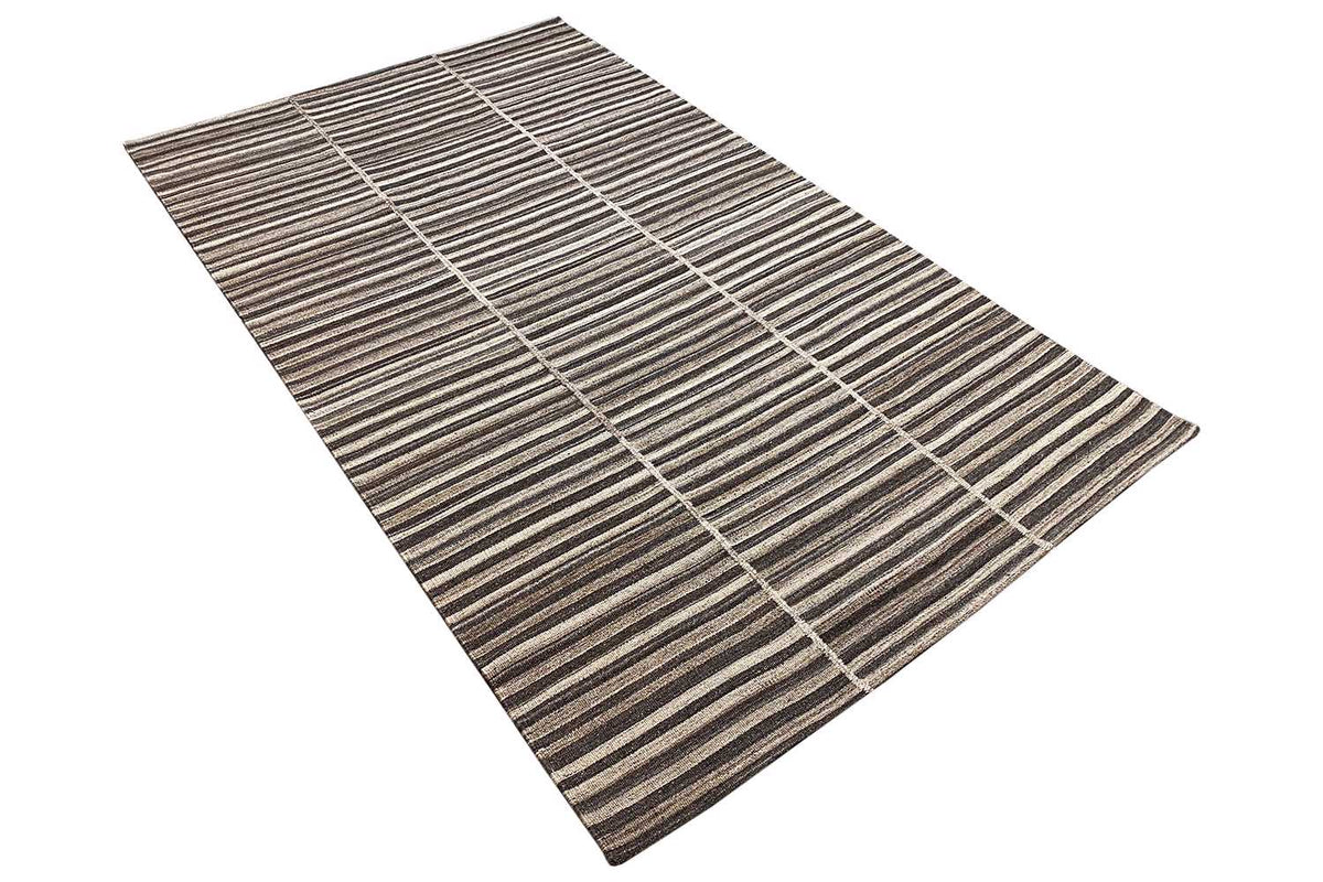 Kilim dhurrie rug with a checked stripe pattern, rectangular, flat-woven