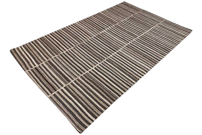 Kelim dhurrie rug with taupe and beige lines, rectangular, flat-woven