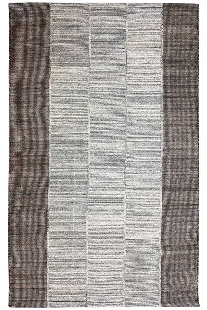 Modern kilim/dhurrie rug, brown-gray with a light-gray center stripe, rectangular