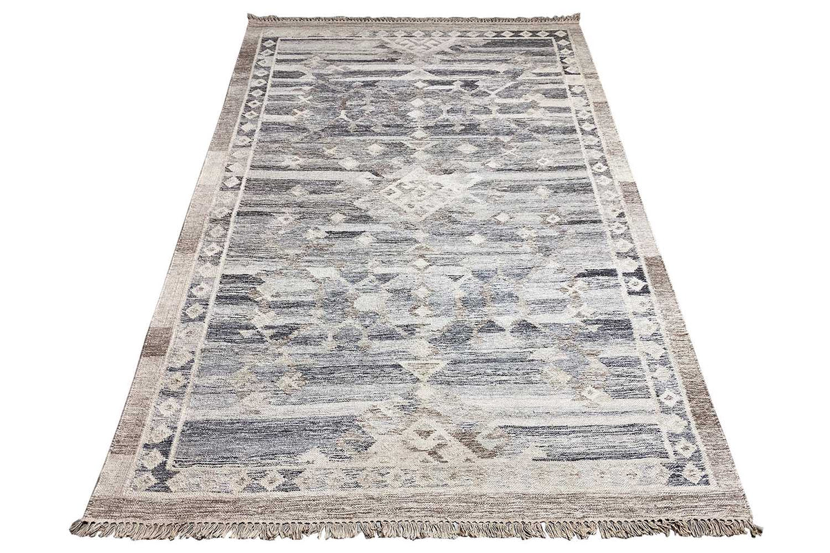 Kilim rug 230x160 cm with an abstract blue-gray pattern, edged with fringes