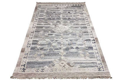 Kilim rug 230x160 cm with an abstract blue-gray pattern, edged with fringes