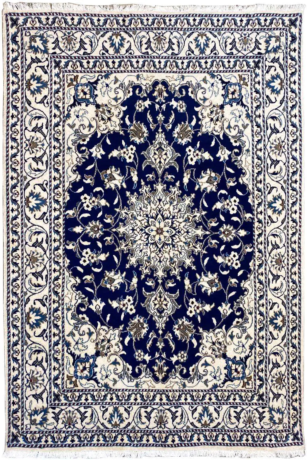 Nain rug with a Baroque medallion pattern in blue and cream, rectangular, 146x214 cm