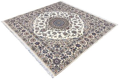 Nain rug 200x210 cm square, central medallion and vine ornaments, bordered, fringes