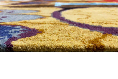 Close-up of the carpet edge: multicolored pattern, high-quality pile surface