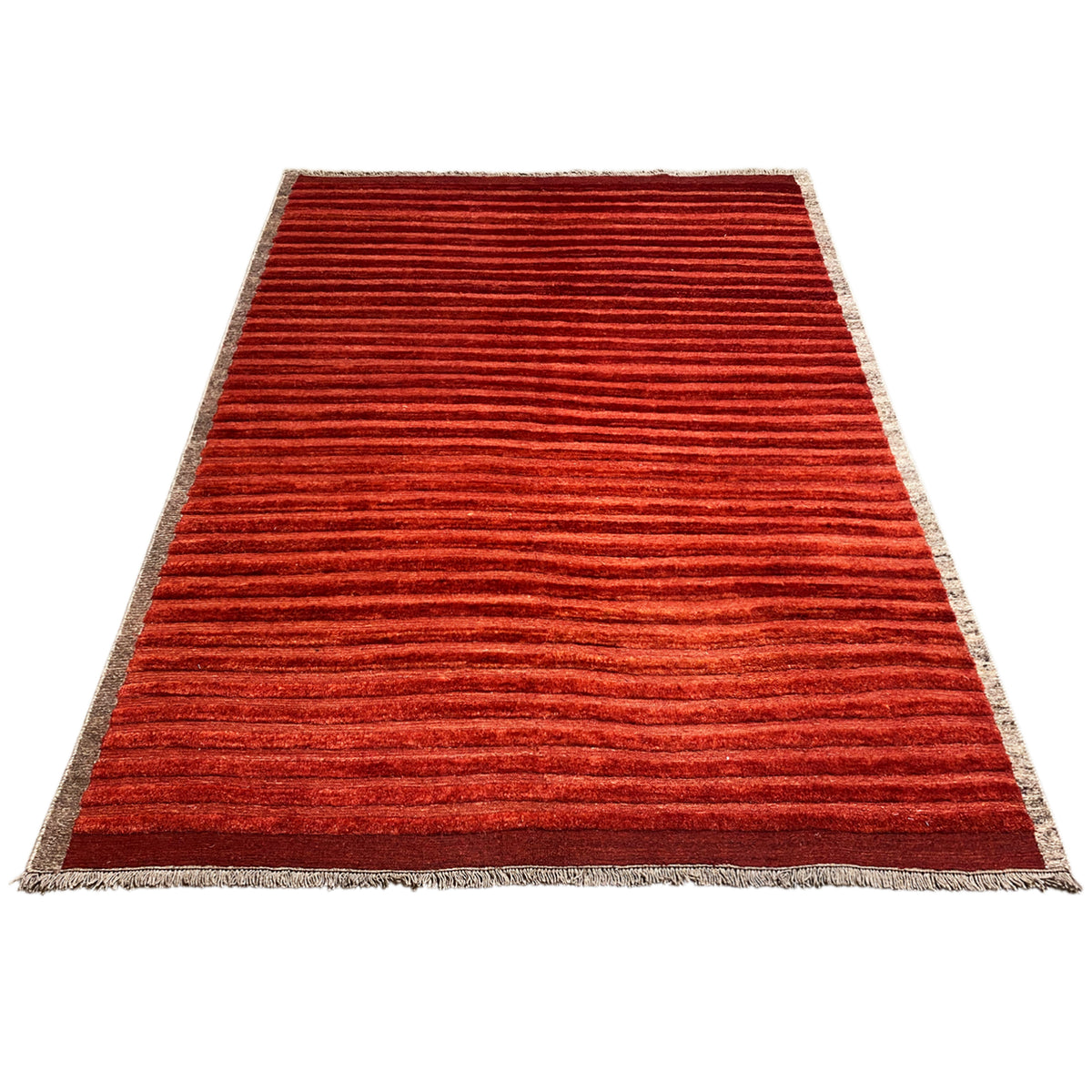 Nimbaft rug 227x165 cm, red with fine dark stripes and a beige border