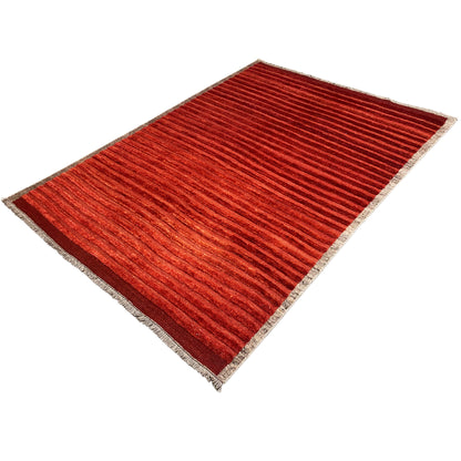 Nimbaft rug 227x165 cm, reddish-brown striped pattern with beige border