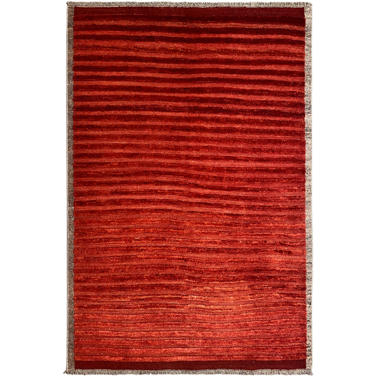 Handwoven carpet 227x165 cm, red striped carpet with a beige border