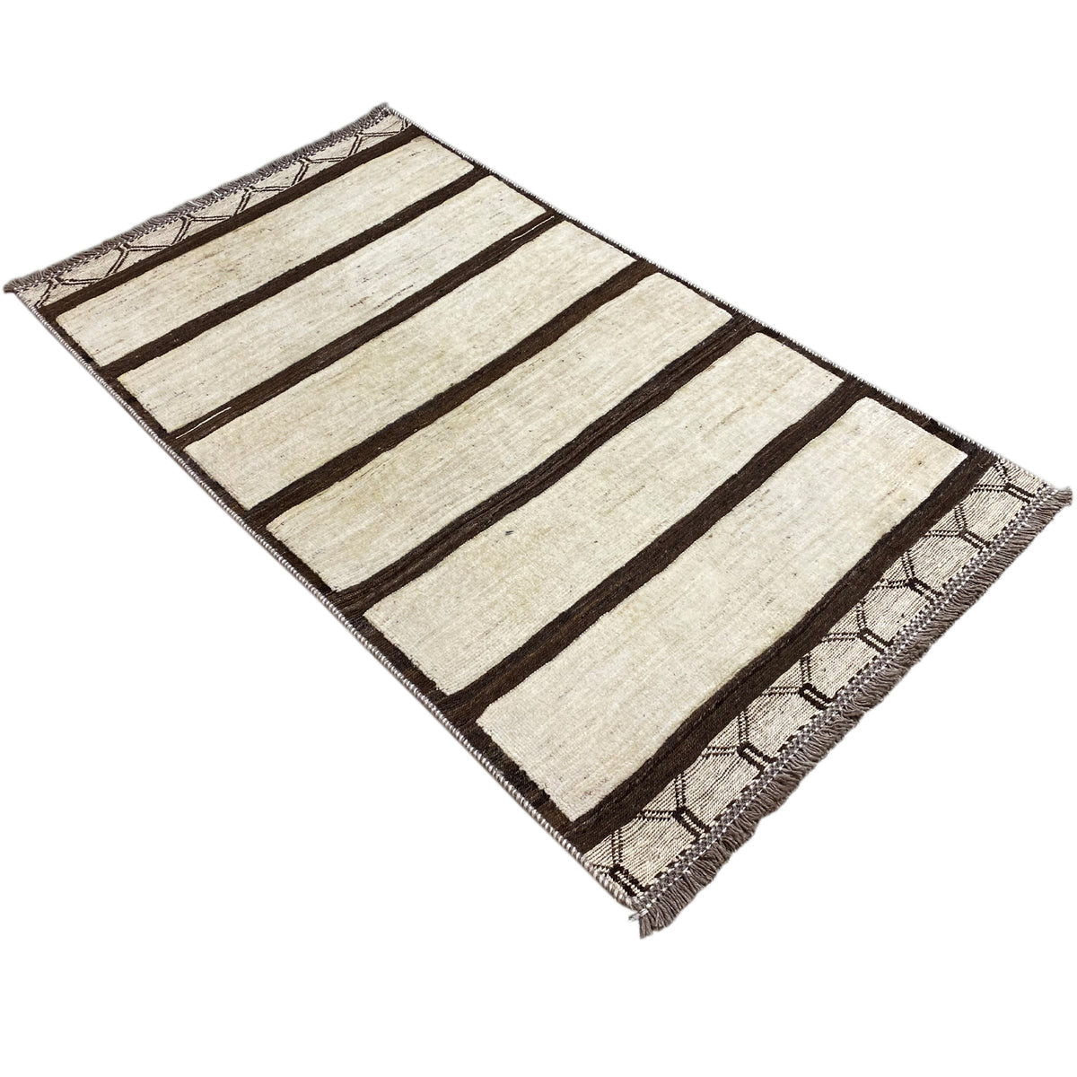 Nimbaft rug 161x92 cm in beige with brown stripes, arranged diagonally