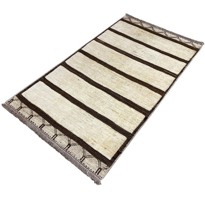 Nimbaft rug 161x92 cm with narrow brown stripes and a woven border