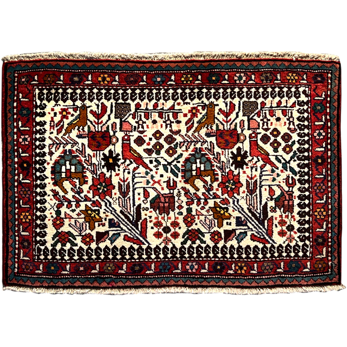 Poshti rug with a colorful oriental pattern and a wide border, rectangular