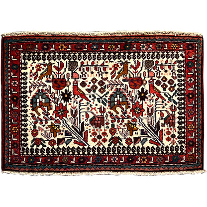 Poshti rug with a colorful oriental pattern and a wide border, rectangular