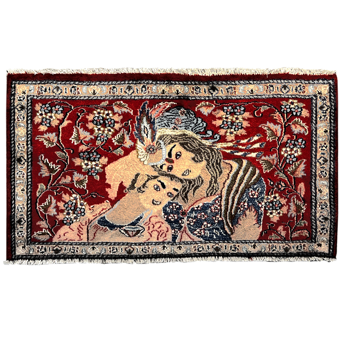 Red patterned rug 98x53 cm with ornaments and decorative border