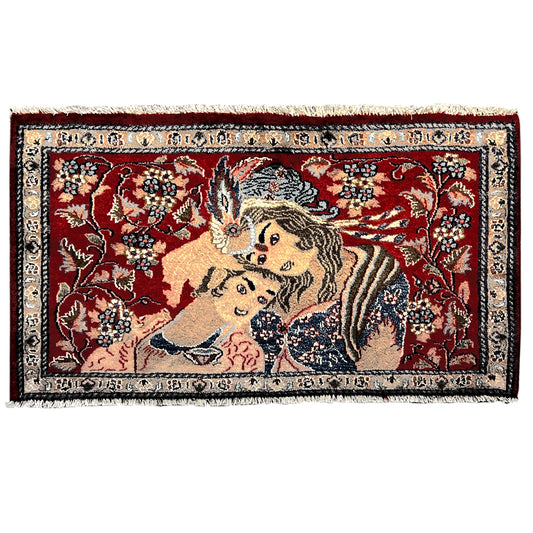 Red patterned rug 98x53 cm with ornaments and decorative border