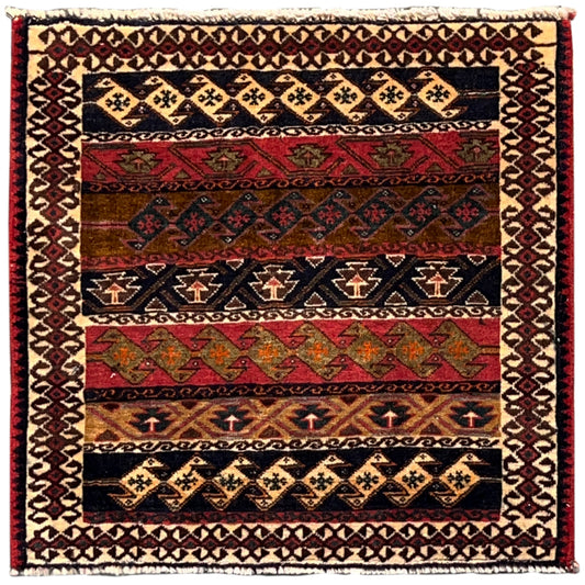 Colorful Poshti rug with geometric pattern and border, rectangular, 56x60 cm