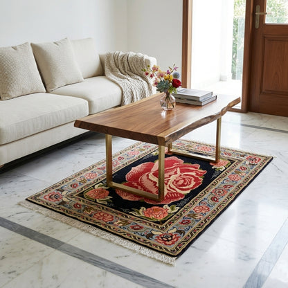 Rectangular Hamedan Poshti rug 59x83 cm: red medallion, colorful border