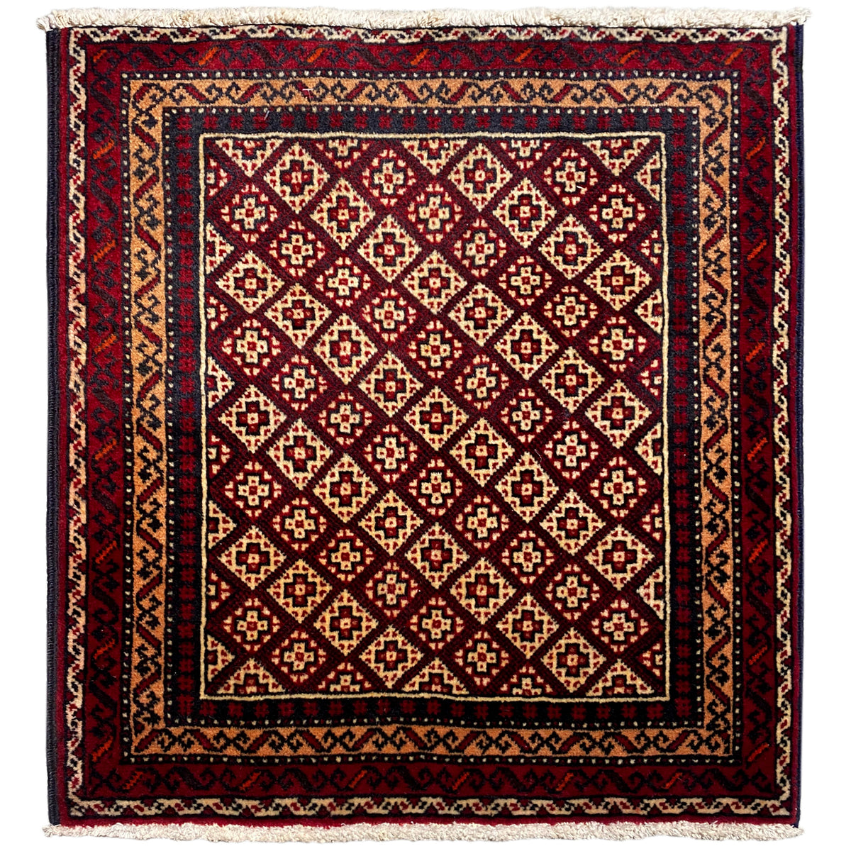 Rug 65x61 cm with a red diamond and checkered pattern, dark border