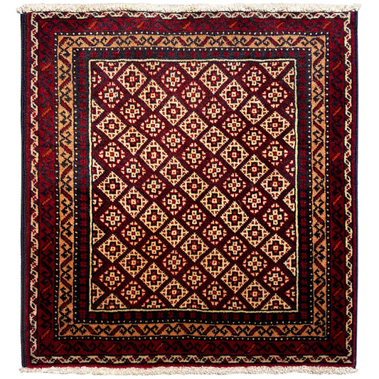 Rug 65x61 cm with a red diamond and checkered pattern, dark border
