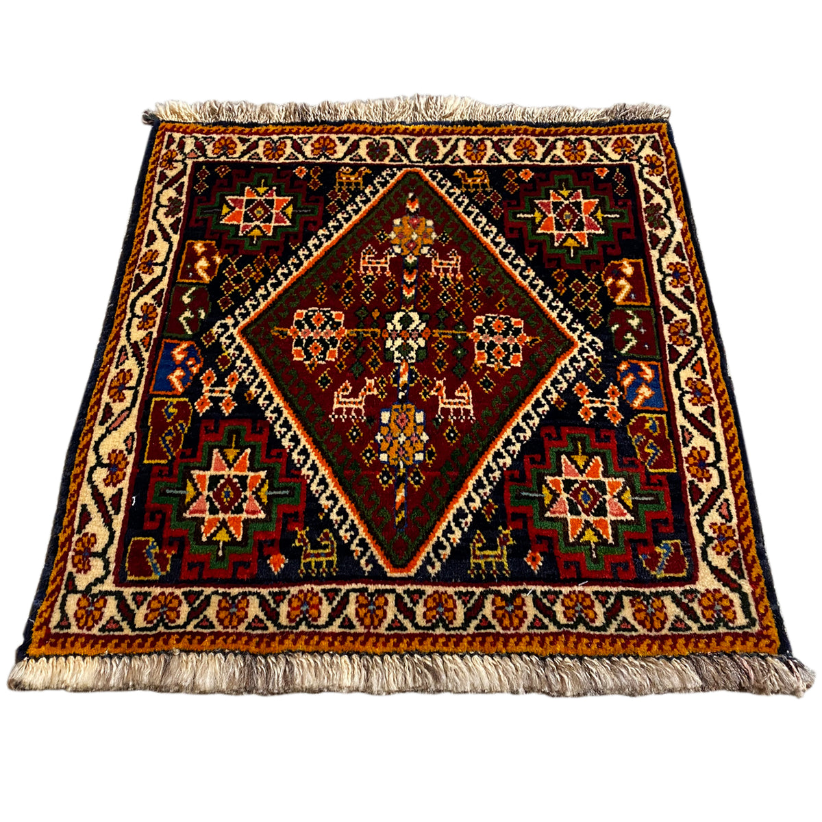 Poshti rug 57x56 cm, square, geometric pattern, with fringes