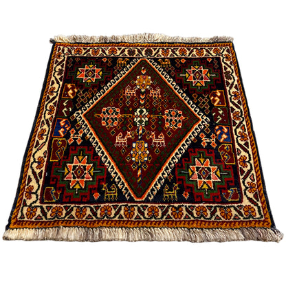 Poshti rug 57x56 cm, square, geometric pattern, with fringes