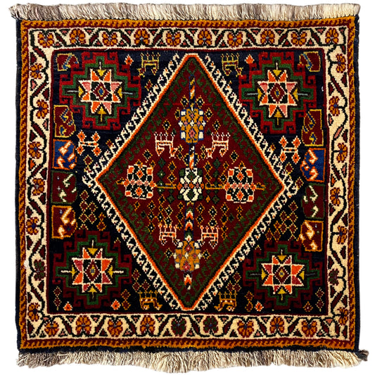 Poshti rug 57x56 cm with multicolored geometric pattern and fringe