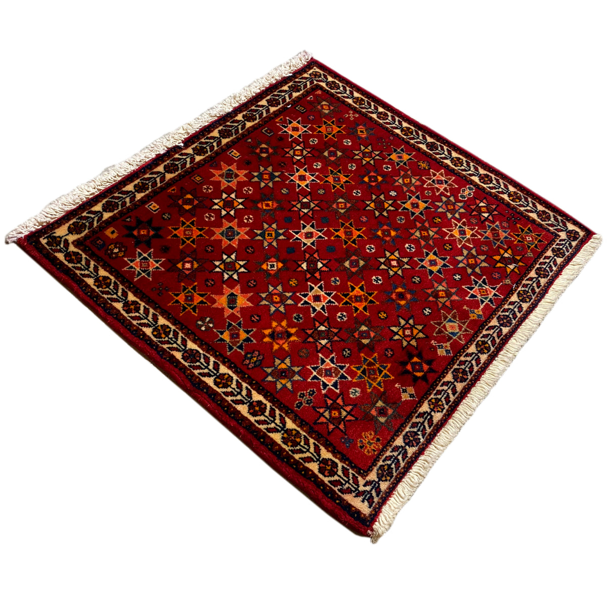 Poshti rug 59x56 cm, square, red design with geometric ornaments