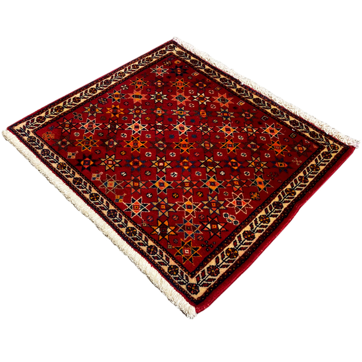 Poshti rug 59x56 cm, red pattern in a square arrangement with colorful details