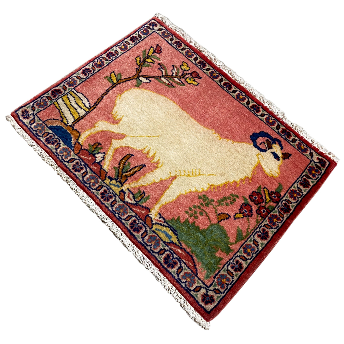Rug corner with flowers and an animal motif in an oriental pattern, red, beige, fringes