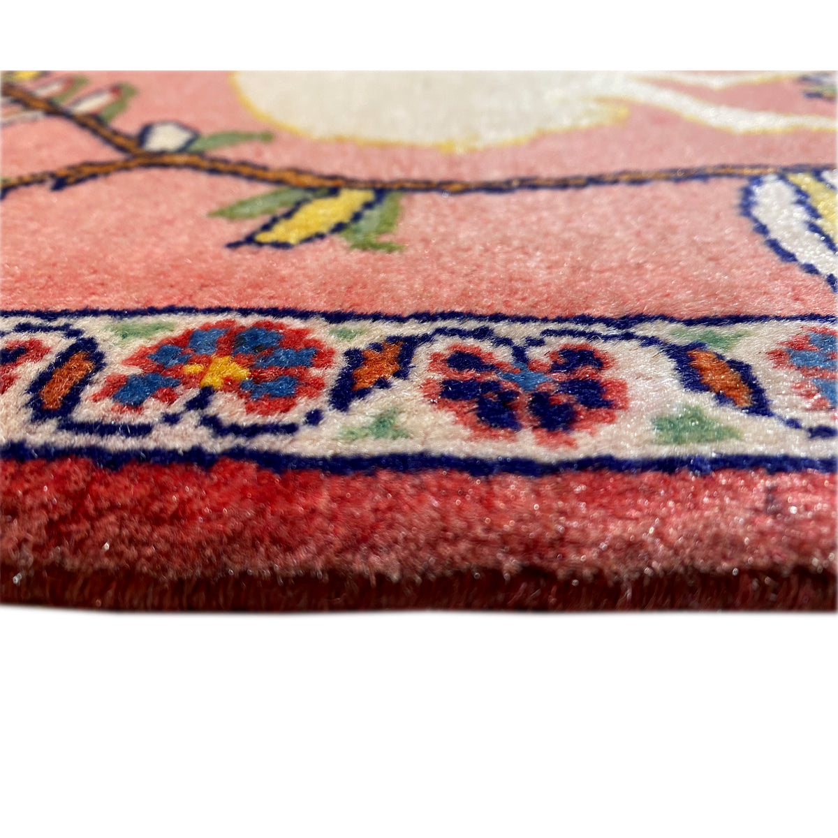 Carpet border in blue and red with colorful details, flat edge and dense pile