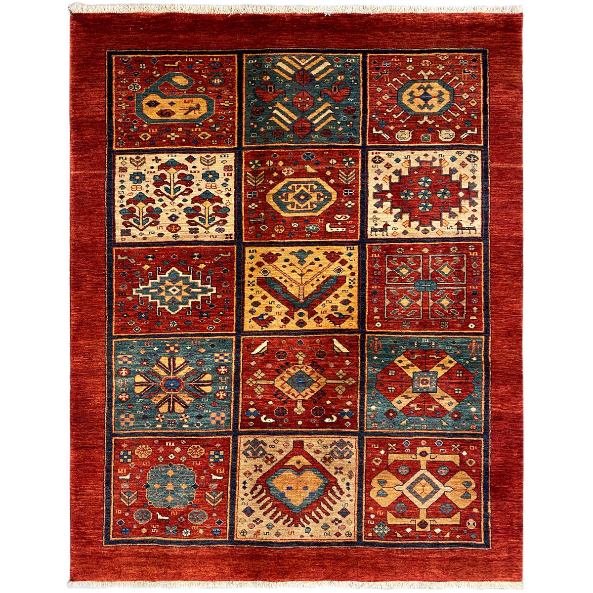 Rechteckiger Teppich 197x147 cm mit rotem Grund und bunten Medaillons, dekorativer Bordüre