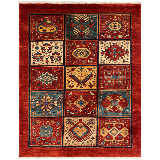 Rechteckiger Teppich 197x147 cm mit rotem Grund und bunten Medaillons, dekorativer Bordüre