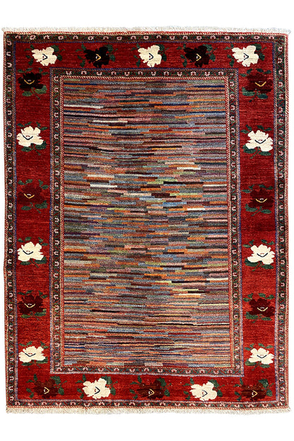 Qashqai exclusive rug 199x146 cm, red Oriental pattern with border and flowers