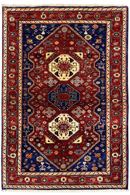 Qashqai exclusive rug (144x98 cm) in red and blue with two large medallions
